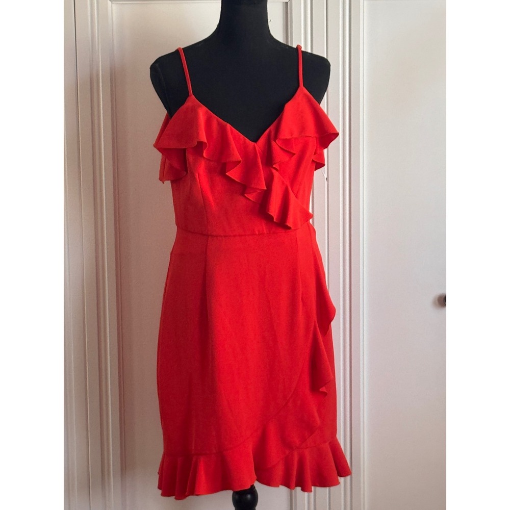 Trina Turk Red Ruffle Wrap Dress TD185010 Size 8 - Picture 2 of 8